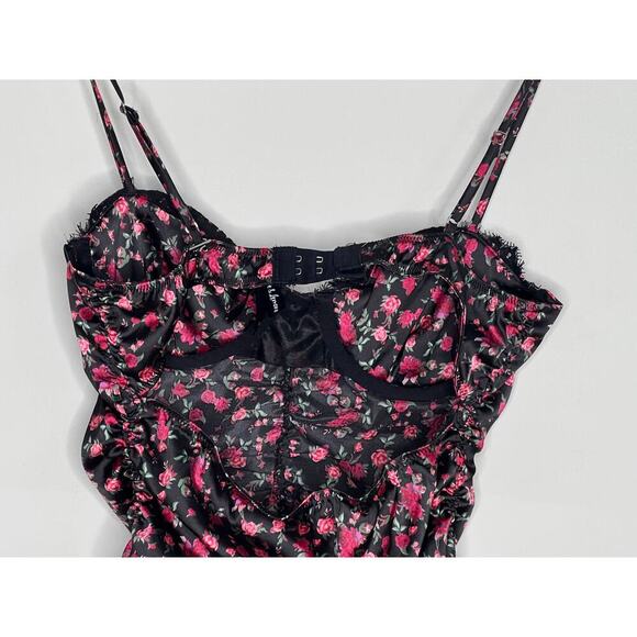 For Love & Lemons Melrose Floral Print Bustier Crop Tank Black/Pink Womens Small - Picture 10 of 11